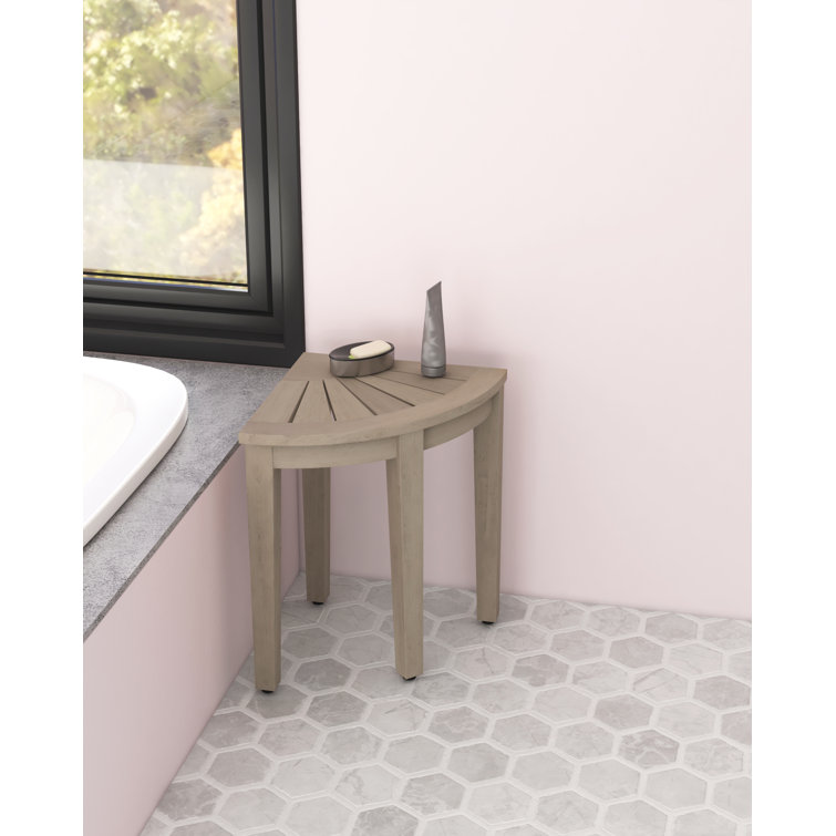 Gray Teak Corner Shower Bench with Elevated Height