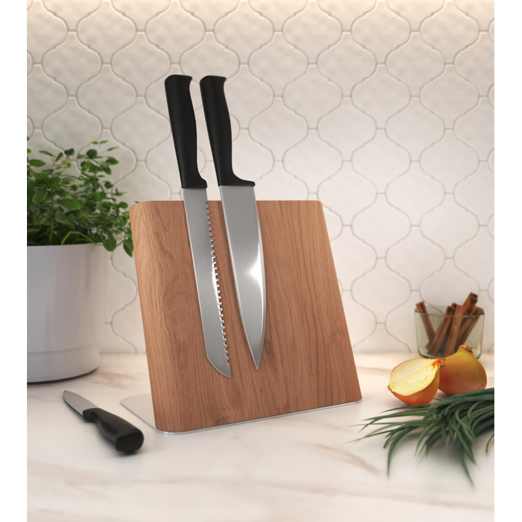 Dark Teak Wood Magnetic Knife Holder with Sleek Design