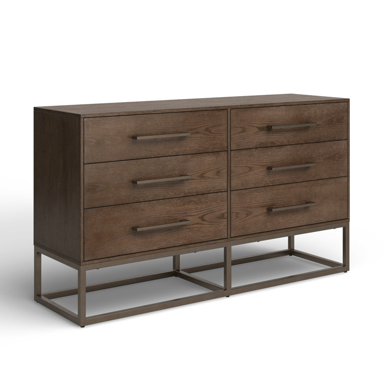 Estelle Ash Brown and Gunmetal Modern 6-Drawer Dresser