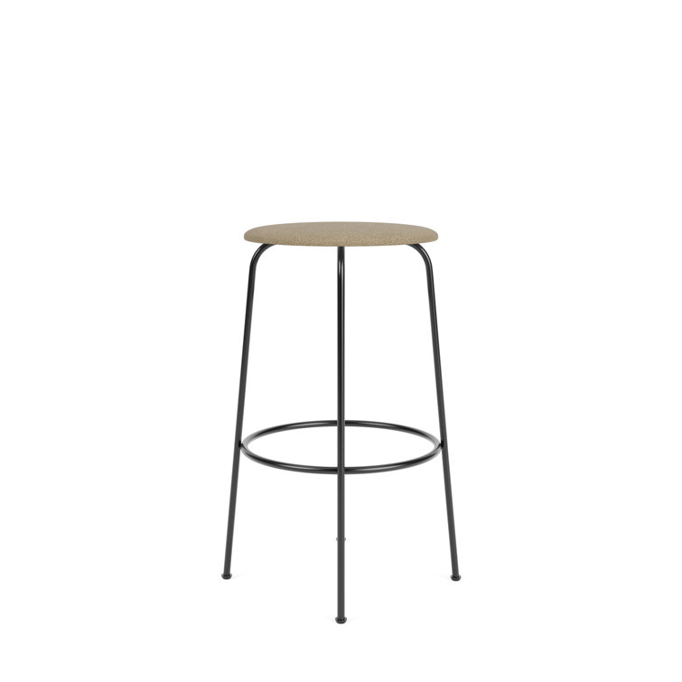 Beige Boucle Upholstered Bar Height Stool with Black Steel Frame