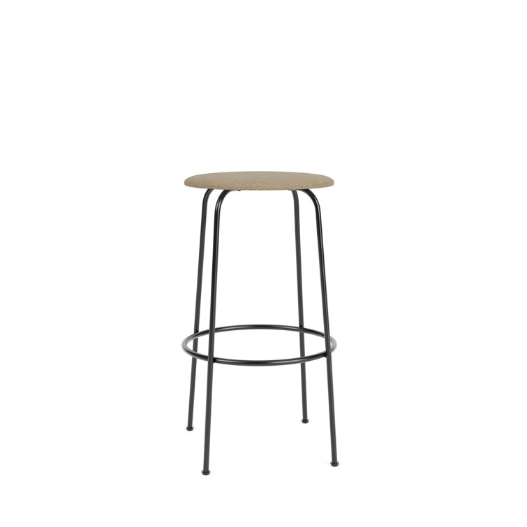 Beige Boucle Upholstered Bar Height Stool with Black Steel Frame