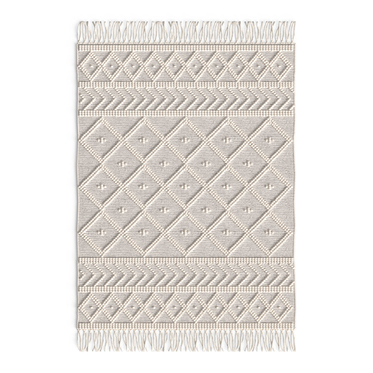 Ivory Spot Handmade Wool Rug 45"x27" with Easy Care