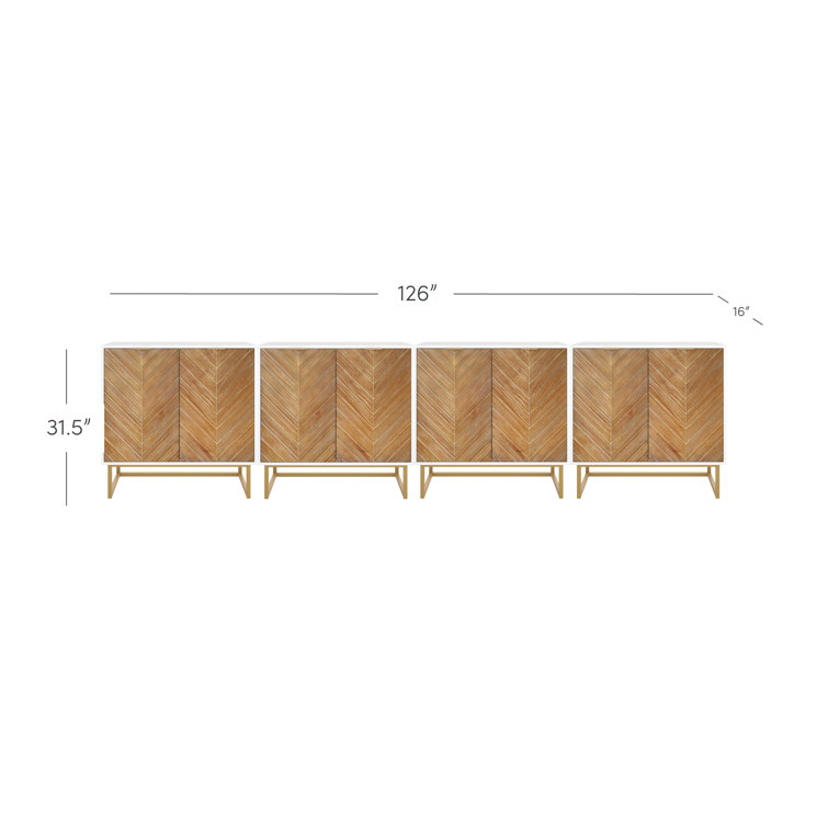 White and Fir Wood Freestanding Storage Cabinet with Adjustable Shelving