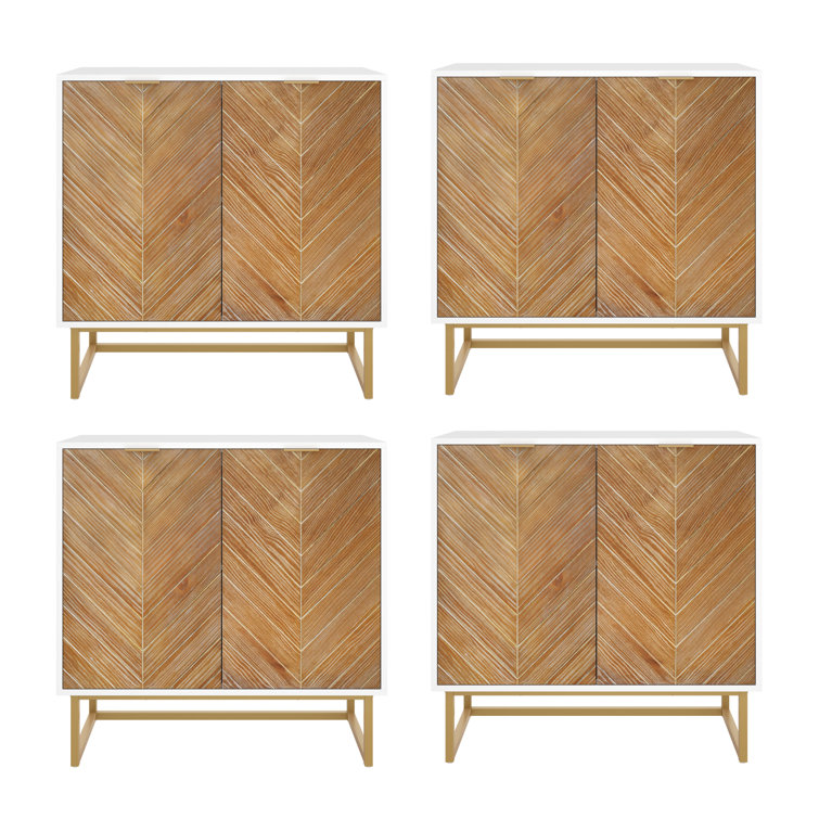 White and Fir Wood Freestanding Storage Cabinet with Adjustable Shelving