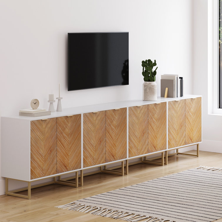 White and Fir Wood Freestanding Storage Cabinet with Adjustable Shelving