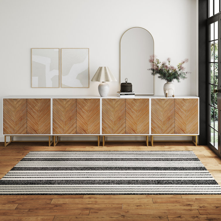 White and Fir Wood Freestanding Storage Cabinet with Adjustable Shelving