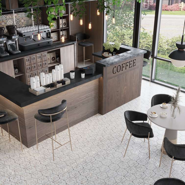 Terra Mia 8.1" x 9.25" Matte White and Multicolor Porcelain Hexagon Tile
