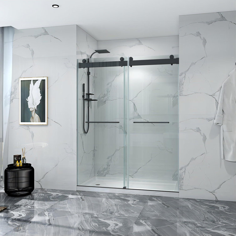 Matte Black 60" x 76" Frameless Double Sliding Shower Door