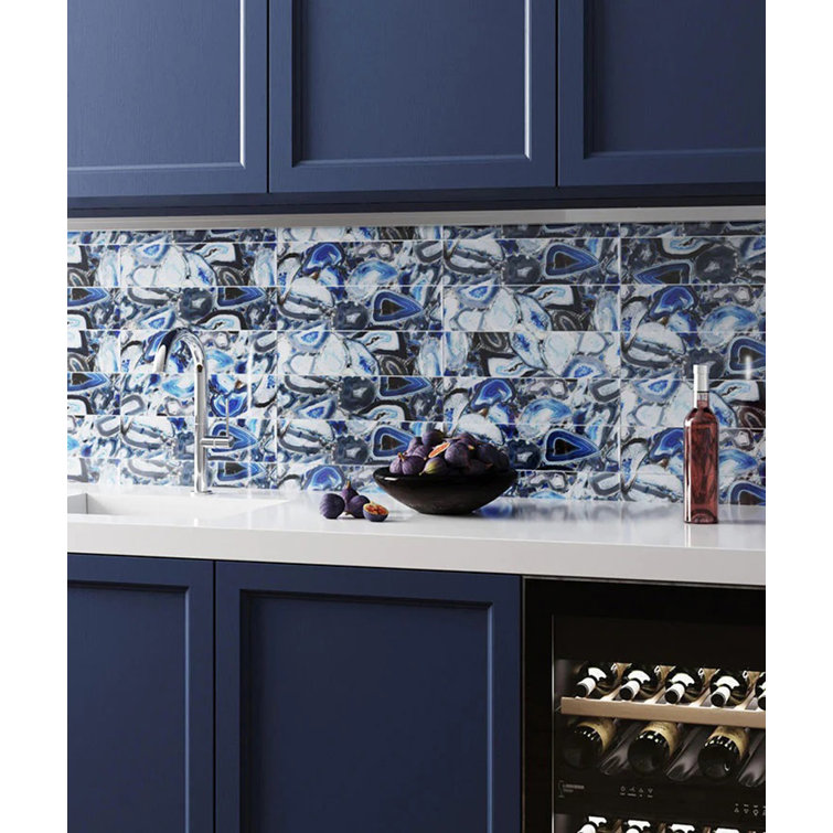 12" x 3" Glossy Blue Glass Subway Wall Tile