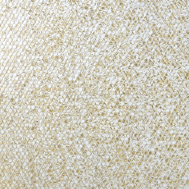 Majeste 12.2" White and Gold Glass Penny Round Mosaic Tile