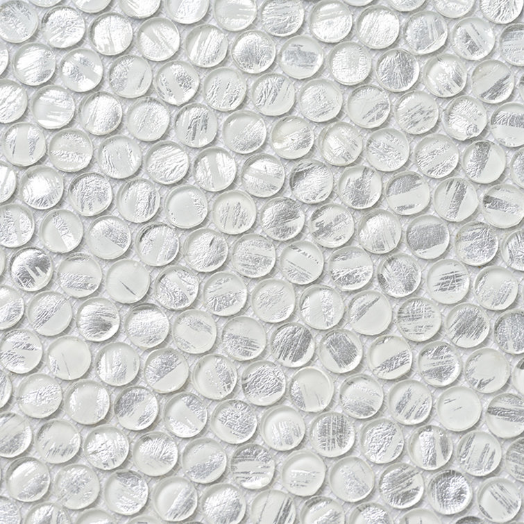 Majeste 12.2" Silver Glass Penny Round Mosaic Tile