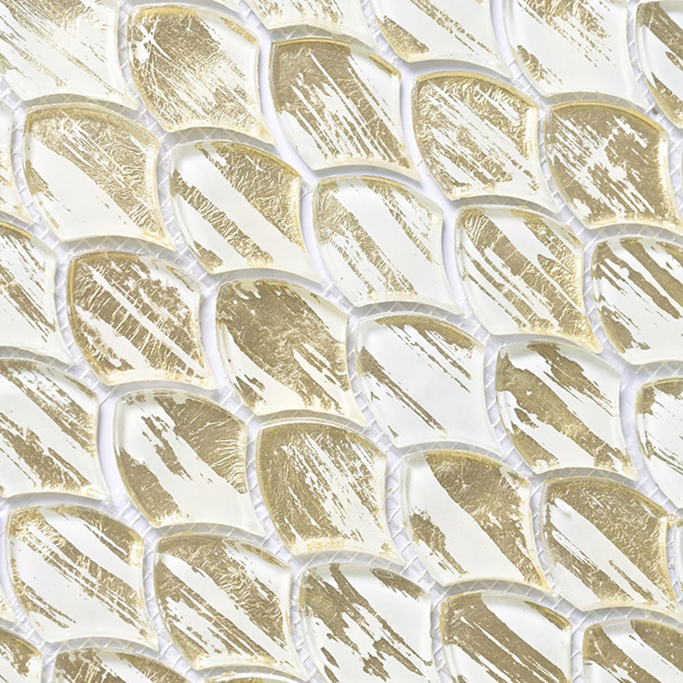 Majeste Glossy Gold and White Glass Mosaic Wall and Floor Tile