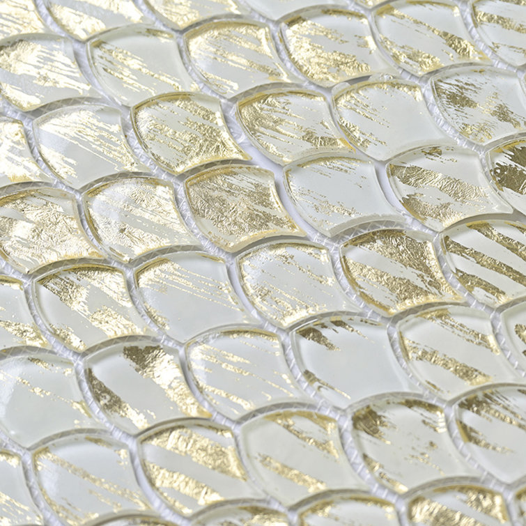 Majeste Glossy Gold and White Glass Mosaic Wall and Floor Tile