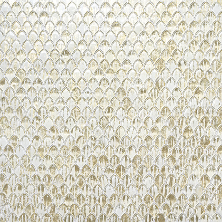 Majeste Glossy Gold and White Glass Mosaic Wall and Floor Tile