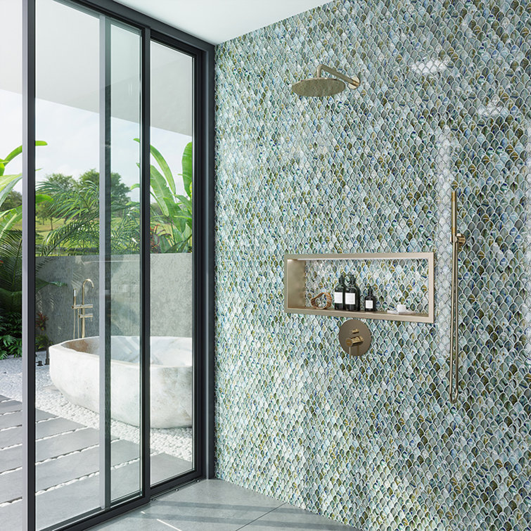 Majeste Glossy Blue and Silver Iridescent Glass Mosaic Tile