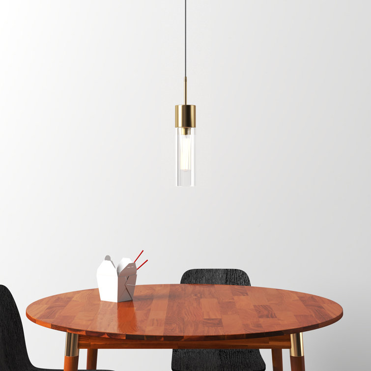 Clear Glass and Brass Single Light Cylinder Pendant