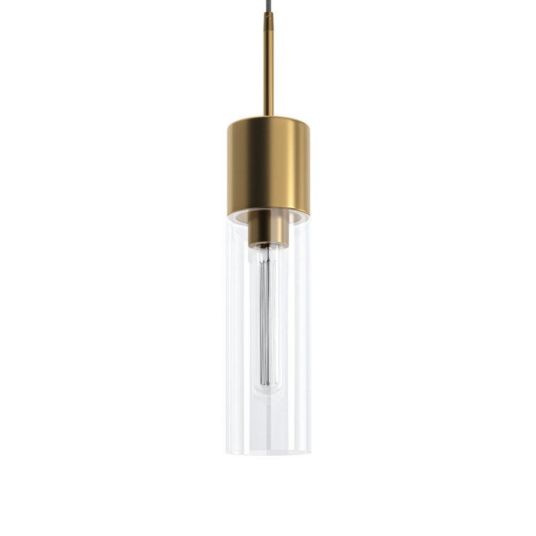 Clear Glass and Brass Single Light Cylinder Pendant