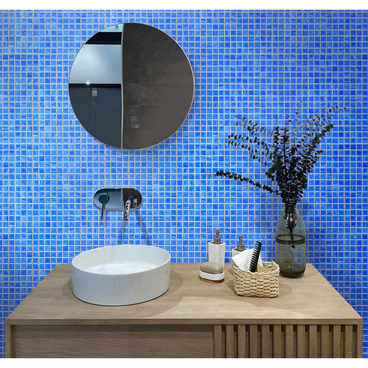 Yale Blue and Gold Iridescent Glass Mosaic Tile 12" x 12"