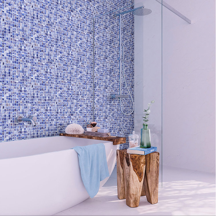 Yale Blue and Gold Iridescent Glass Mosaic Tile 12" x 12"