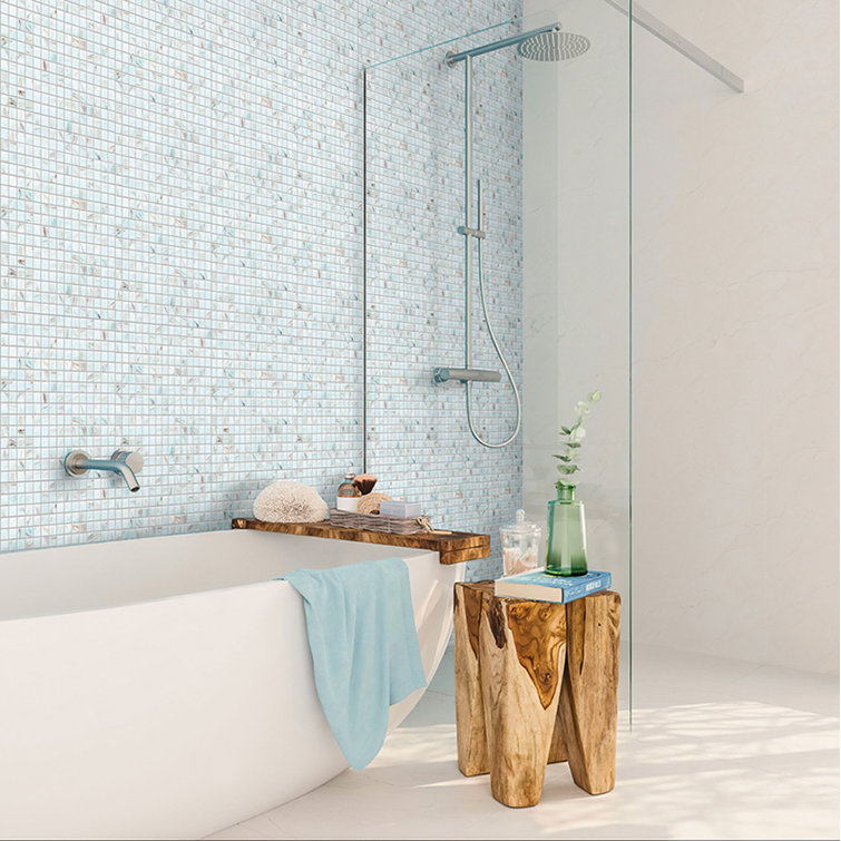Yale Blue and Gold Iridescent Glass Mosaic Tile 12" x 12"