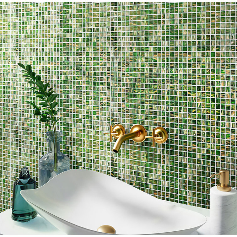 Yale Blue and Gold Iridescent Glass Mosaic Tile 12" x 12"
