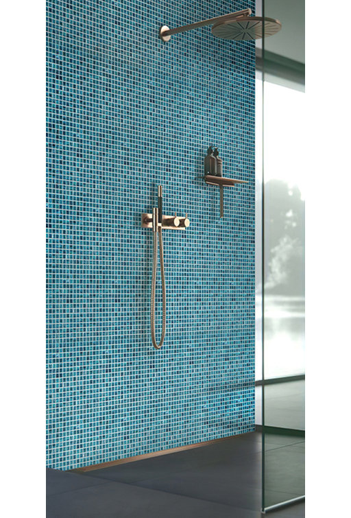 Yale Blue and Gold Iridescent Glass Mosaic Tile 12" x 12"