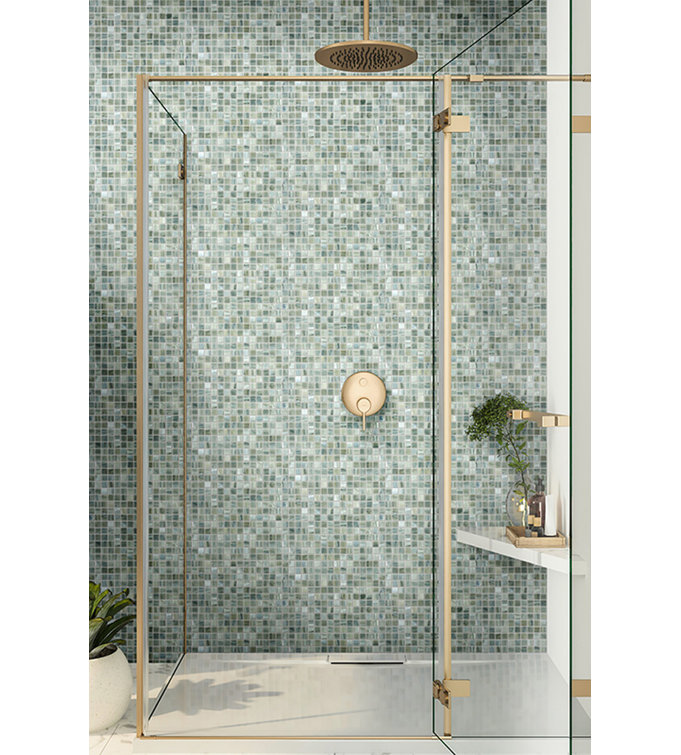 Yale Blue and Gold Iridescent Glass Mosaic Tile 12" x 12"
