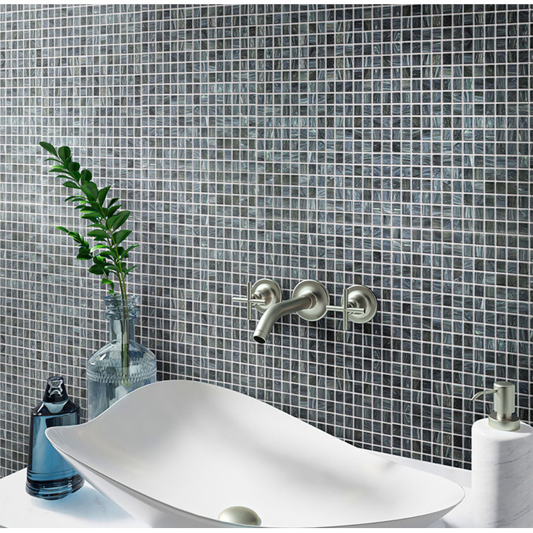 Yale Blue and Gold Iridescent Glass Mosaic Tile 12" x 12"
