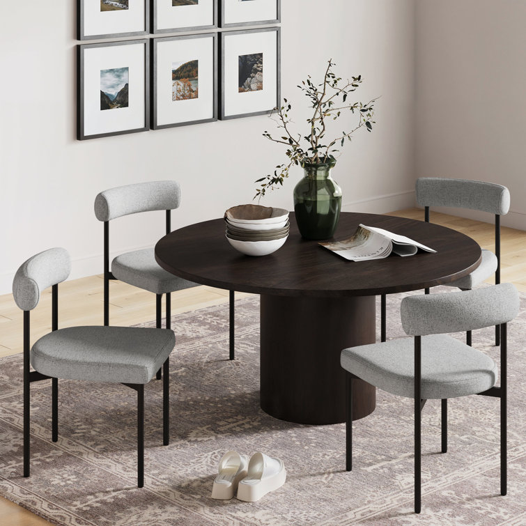 Set of 4 Gray Upholstered Metal Dining Chairs