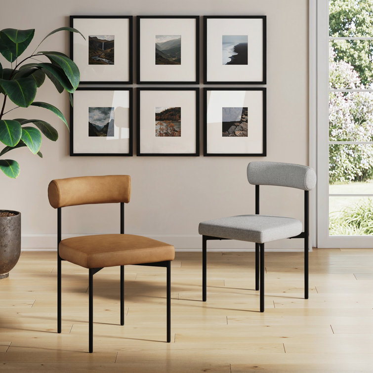 Gray Upholstered Faux Leather Side Chair with Metal Frame