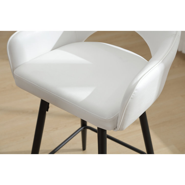 Cream Faux Leather Swivel Counter Stools with Iron Legs, Set of 2