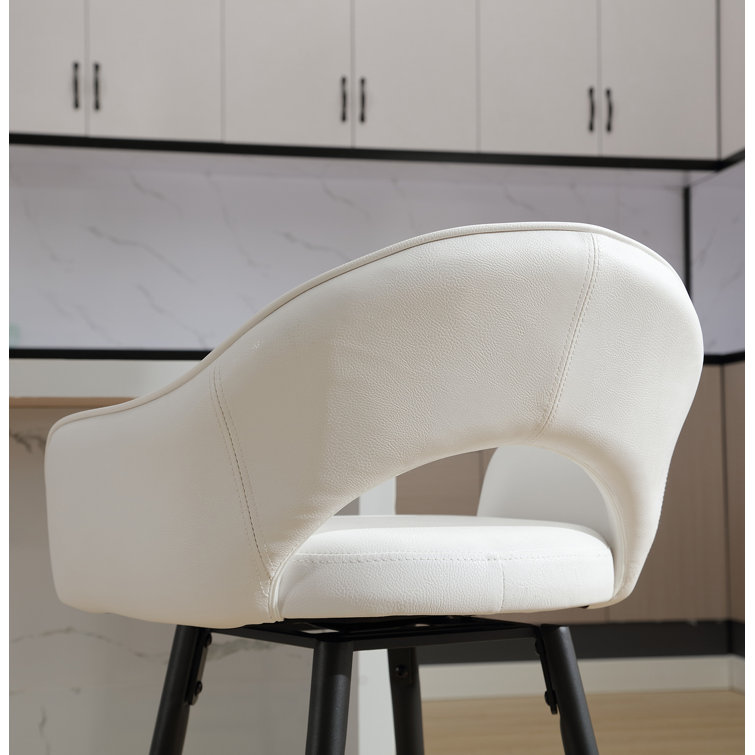 Cream Faux Leather Swivel Counter Stools with Iron Legs, Set of 2