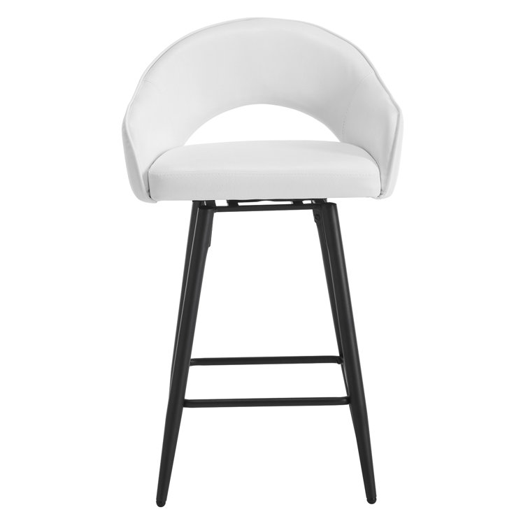 Cream Faux Leather Swivel Counter Stools with Iron Legs, Set of 2