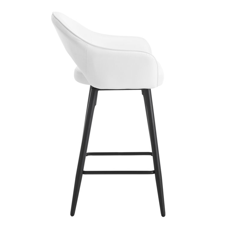 Cream Faux Leather Swivel Counter Stools with Iron Legs, Set of 2