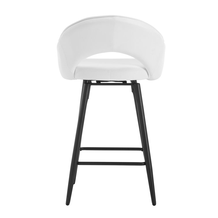 Cream Faux Leather Swivel Counter Stools with Iron Legs, Set of 2