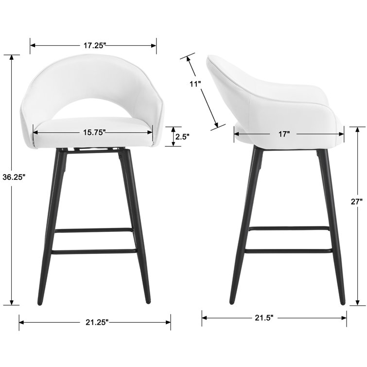 Cream Faux Leather Swivel Counter Stools with Iron Legs, Set of 2