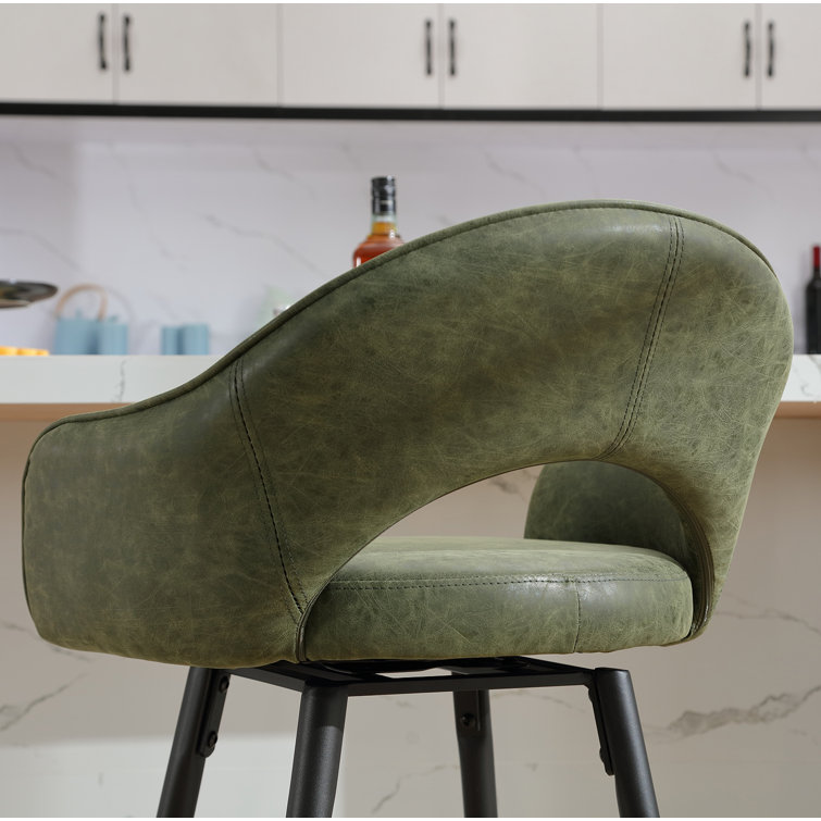 Green Faux Leather Swivel Counter Stools with Iron Legs, Set of 2
