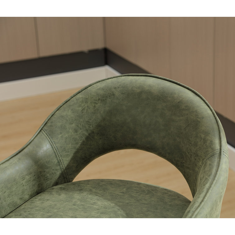 Green Faux Leather Swivel Counter Stools with Iron Legs, Set of 2
