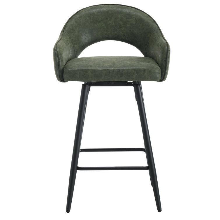 Green Faux Leather Swivel Counter Stools with Iron Legs, Set of 2