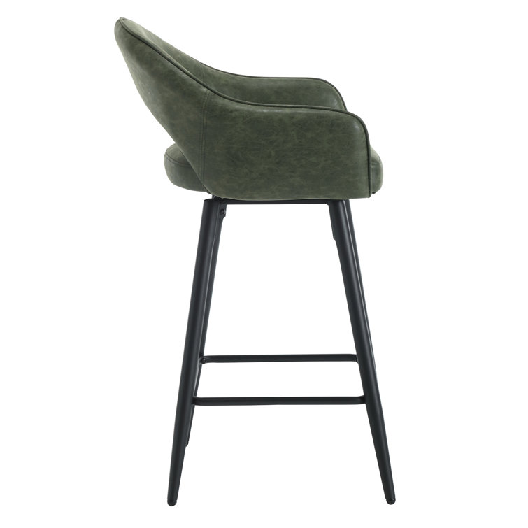 Green Faux Leather Swivel Counter Stools with Iron Legs, Set of 2