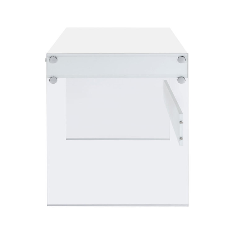 Contemporary Glossy White Home Office Desk with Tempered Glass Supports