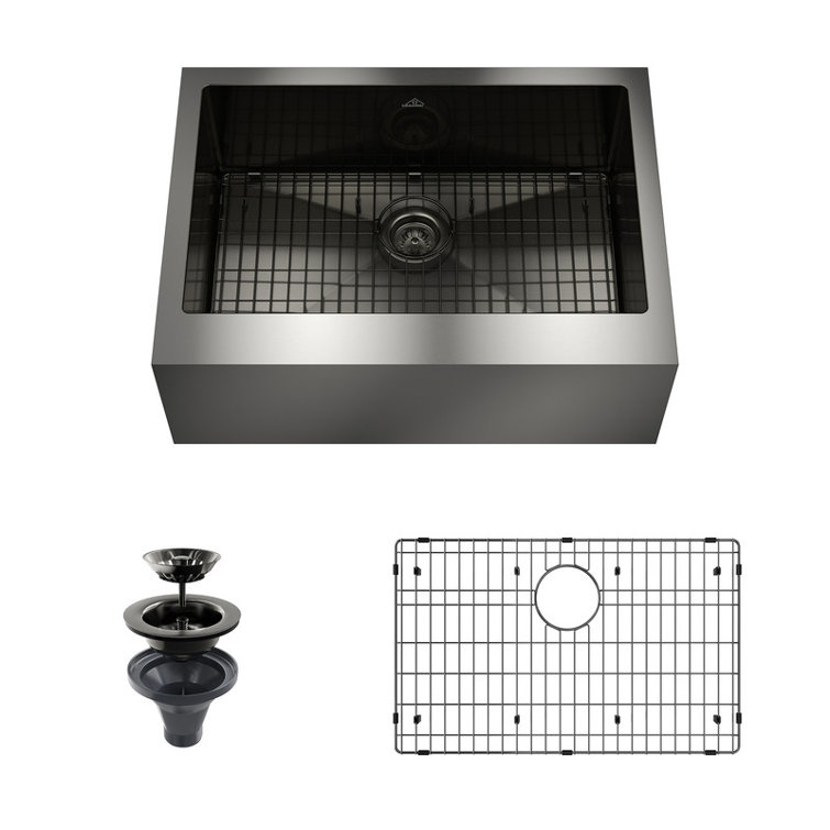 30" Black Stainless Steel Single Bowl Farmhouse Kitchen Sink