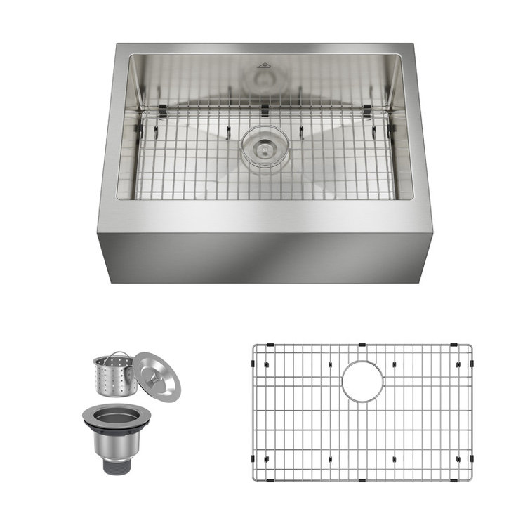 30" Brushed Stainless Steel Farmhouse Kitchen Sink with Single Bowl