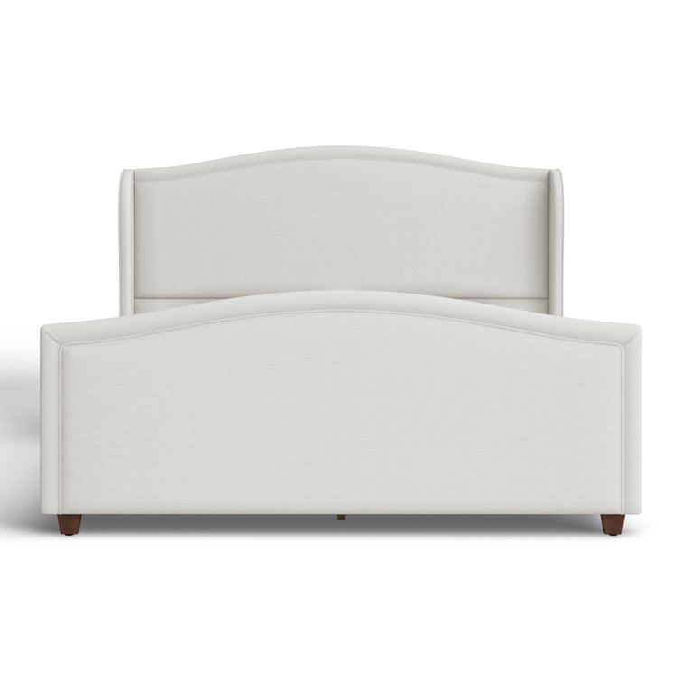 Carmen Antique White Pine King Bed with Upholstered Wingback Headboard