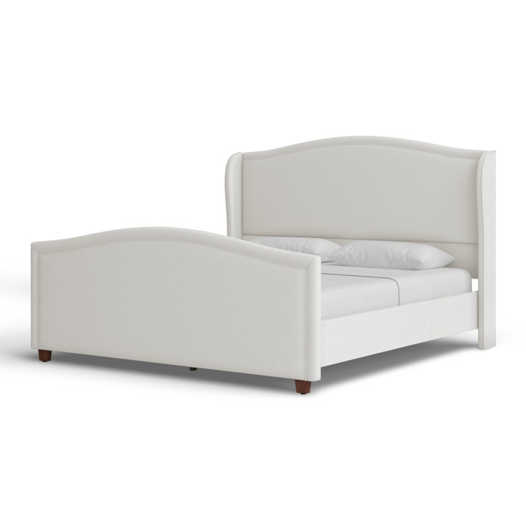 Carmen Antique White Pine King Bed with Upholstered Wingback Headboard
