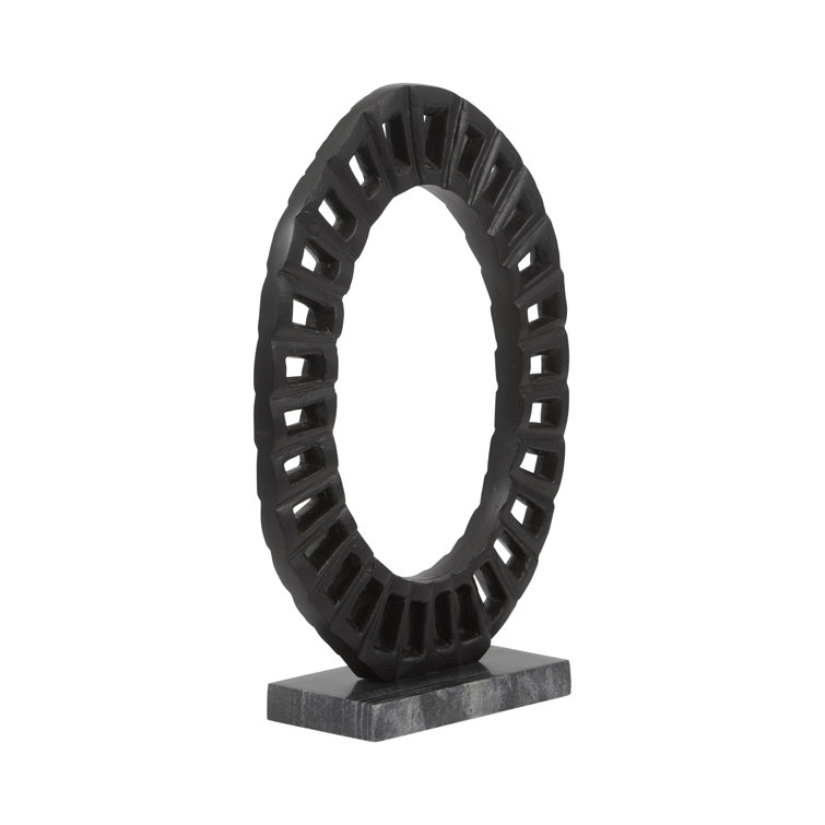 Cleveland 17" Black Aluminum and Marble Ring Sculpture