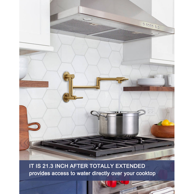 Brushed Gold Brass Wall Mounted Double Handle Pot Filler Faucet