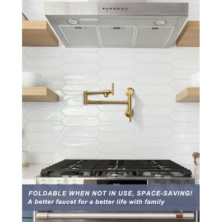 Brushed Gold Brass Wall Mounted Double Handle Pot Filler Faucet