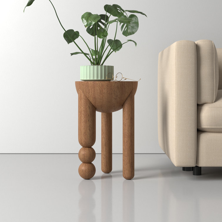 Cognac Rubberwood Round Three-Leg Accent Table