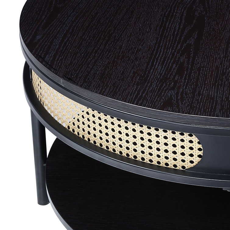 32" Colson Round Black Metal and Rattan Coffee Table